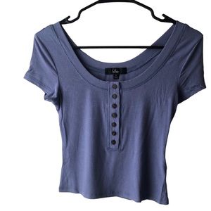 NWT Lulu’s Indigo Button up Crop Top - Size Small